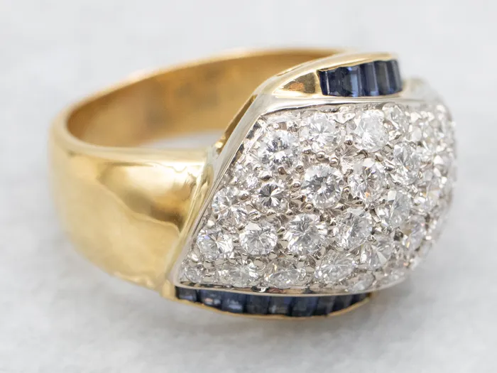 Market Square Jewelers Rings Modern Gold Diamond and Sapphire Dome Cocktail Ring