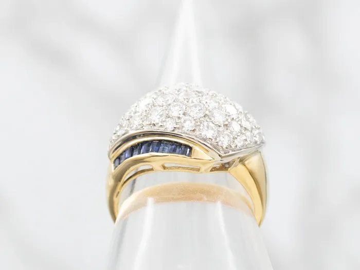 Market Square Jewelers Rings Modern Gold Diamond and Sapphire Dome Cocktail Ring