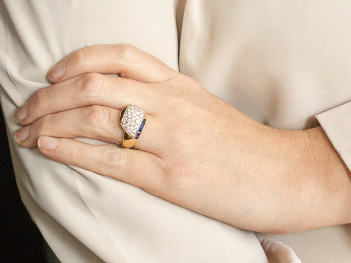 Market Square Jewelers Rings Modern Gold Diamond and Sapphire Dome Cocktail Ring