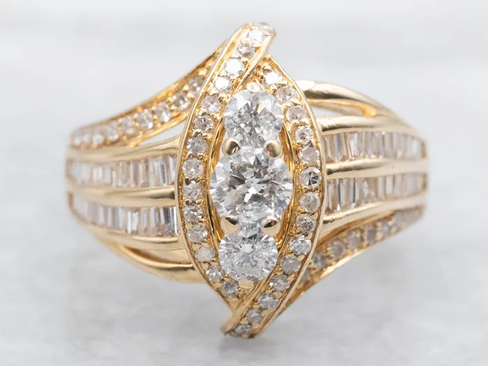 Market Square Jewelers Rings Modern Gold Diamond Bypass Ring with Diamond Accents