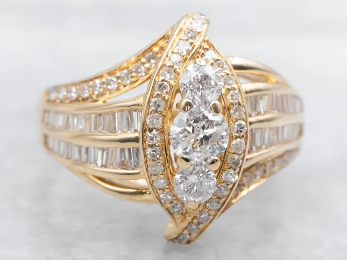 Market Square Jewelers Rings Modern Gold Diamond Bypass Ring with Diamond Accents Market Square Jewelers Rings Modern Gold Diamond Bypass Ring with Diamond Accents