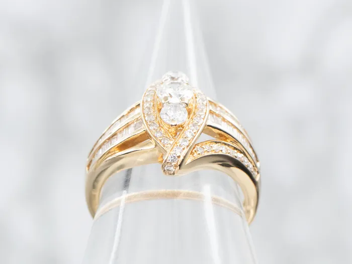 Market Square Jewelers Rings Modern Gold Diamond Bypass Ring with Diamond Accents Market Square Jewelers Rings Modern Gold Diamond Bypass Ring with Diamond Accents