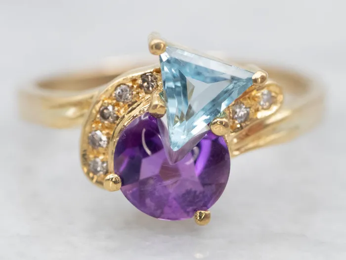 Market Square Jewelers Rings Modernist Amethyst Blue Topaz and Diamond Ring