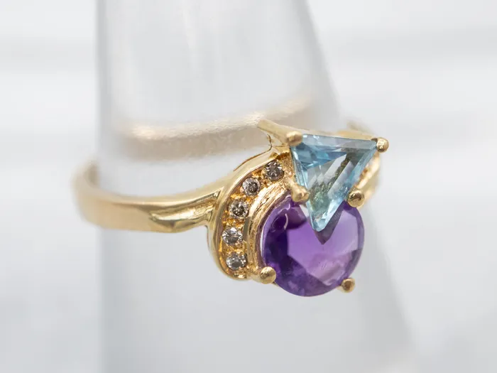 Market Square Jewelers Rings Modernist Amethyst Blue Topaz and Diamond Ring Market Square Jewelers Rings Modernist Amethyst Blue Topaz and Diamond Ring