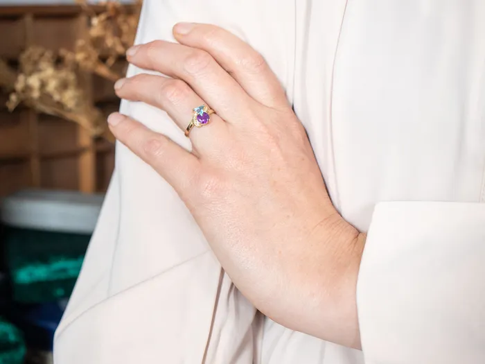 Market Square Jewelers Rings Modernist Amethyst Blue Topaz and Diamond Ring Market Square Jewelers Rings Modernist Amethyst Blue Topaz and Diamond Ring