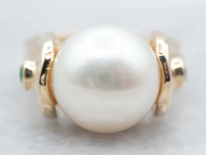 Market Square Jewelers Rings Modernist Gold Pearl Ring with Diopside Accents Market Square Jewelers Rings Modernist Gold Pearl Ring with Diopside Accents