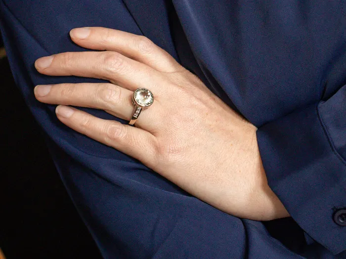 Market Square Jewelers Rings Prasiolite Quartz and Diamond Ring with Floral Shoulders