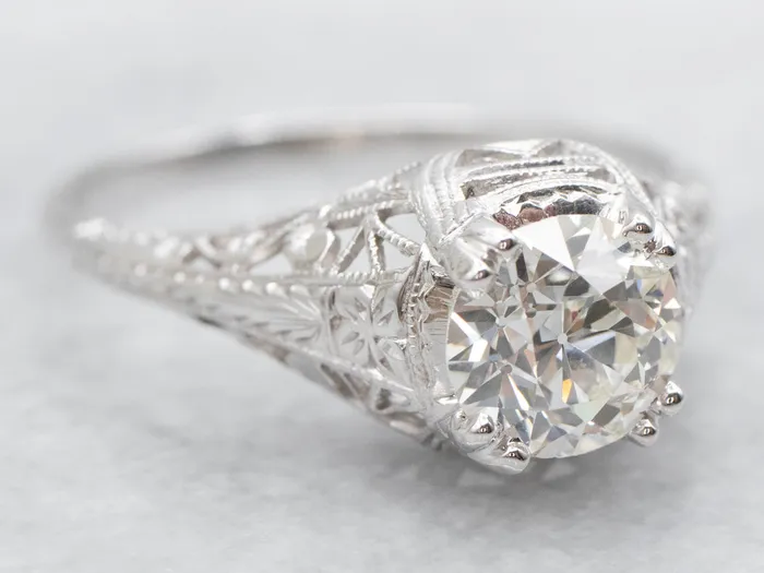Market Square Jewelers Rings Stunning 18K Gold Art Deco Old Mine Cut Diamond Engagement Ring