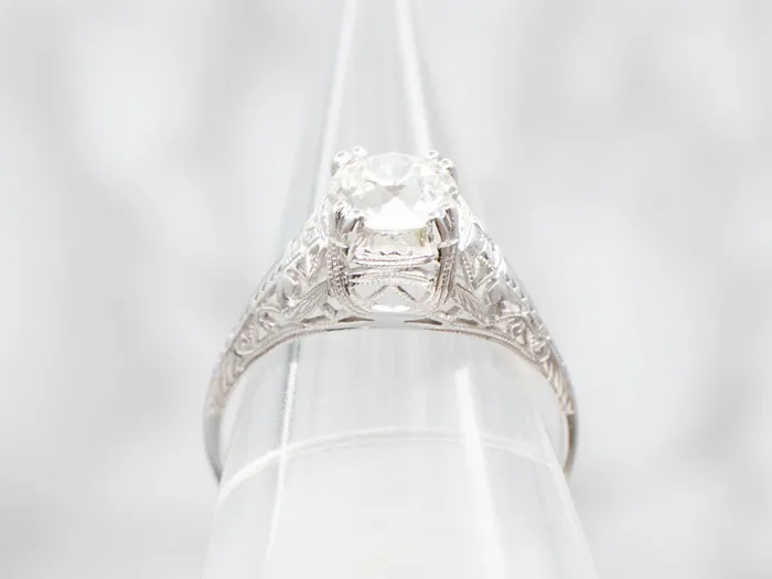 Market Square Jewelers Rings Stunning 18K Gold Art Deco Old Mine Cut Diamond Engagement Ring