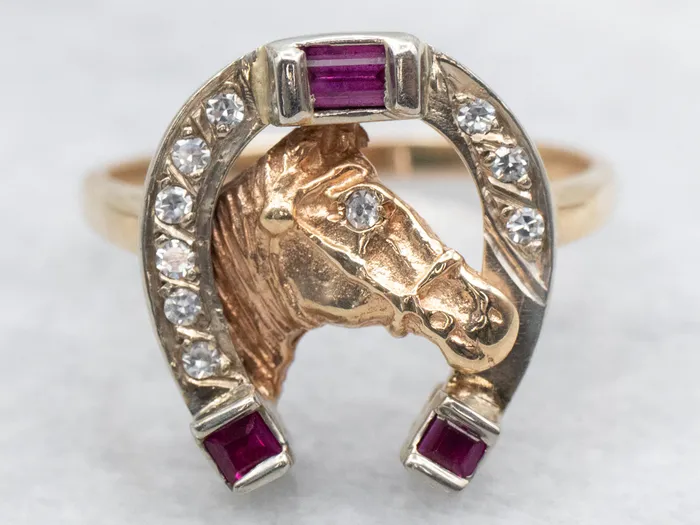 Market Square Jewelers Rings Synthetic Ruby and Diamond Horse and Horseshoe Ring Market Square Jewelers Rings Synthetic Ruby and Diamond Horse and Horseshoe Ring