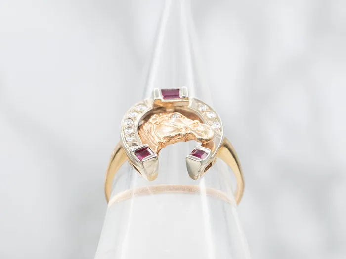 Market Square Jewelers Rings Synthetic Ruby and Diamond Horse and Horseshoe Ring Market Square Jewelers Rings Synthetic Ruby and Diamond Horse and Horseshoe Ring