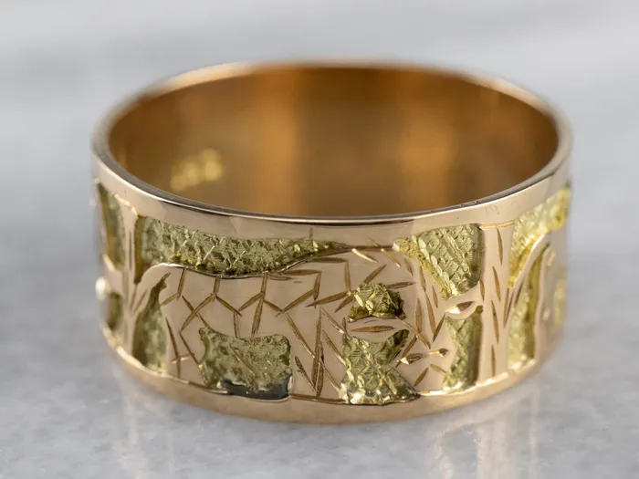 Market Square Jewelers Rings Two Tone 18K Gold African Safari Cigar Band