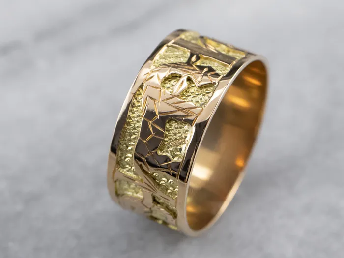 Market Square Jewelers Rings Two Tone 18K Gold African Safari Cigar Band Market Square Jewelers Rings Two Tone 18K Gold African Safari Cigar Band