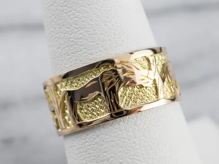 Market Square Jewelers Rings Two Tone 18K Gold African Safari Cigar Band Market Square Jewelers Rings Two Tone 18K Gold African Safari Cigar Band