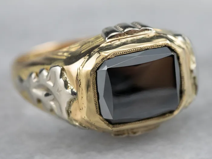 Market Square Jewelers Rings Vintage 18K Two Toned Gold Hematite Ring