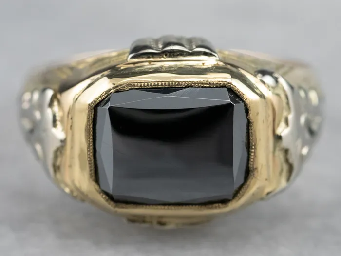 Market Square Jewelers Rings Vintage 18K Two Toned Gold Hematite Ring Market Square Jewelers Rings Vintage 18K Two Toned Gold Hematite Ring