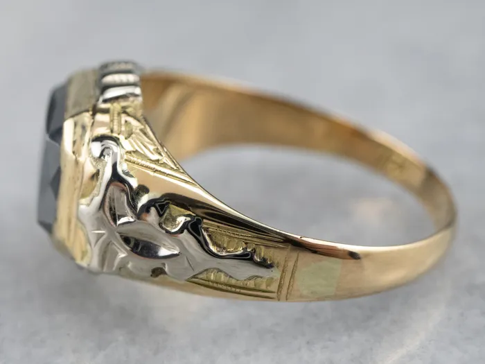 Market Square Jewelers Rings Vintage 18K Two Toned Gold Hematite Ring Market Square Jewelers Rings Vintage 18K Two Toned Gold Hematite Ring