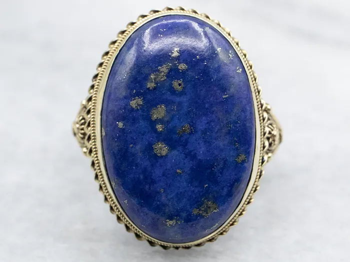 Market Square Jewelers Rings Vintage Gold Filigree Lapis Cocktail Ring
