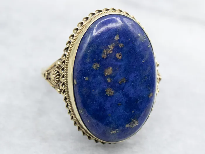 Market Square Jewelers Rings Vintage Gold Filigree Lapis Cocktail Ring