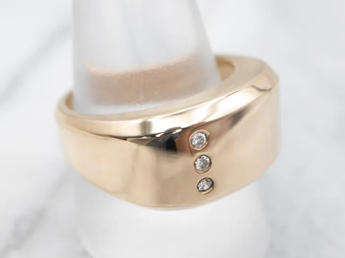 Market Square Jewelers Rings Yellow Gold Domed Signet Ring with Diamond Accents Market Square Jewelers Rings Yellow Gold Domed Signet Ring with Diamond Accents