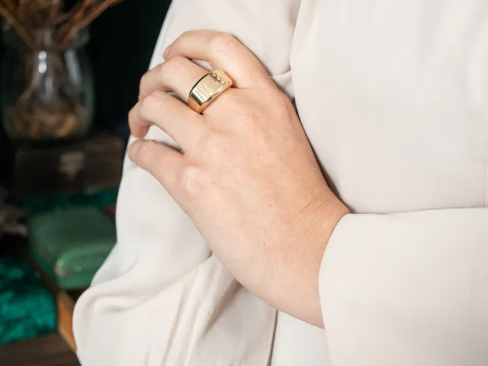 Market Square Jewelers Rings Yellow Gold Domed Signet Ring with Diamond Accents Market Square Jewelers Rings Yellow Gold Domed Signet Ring with Diamond Accents