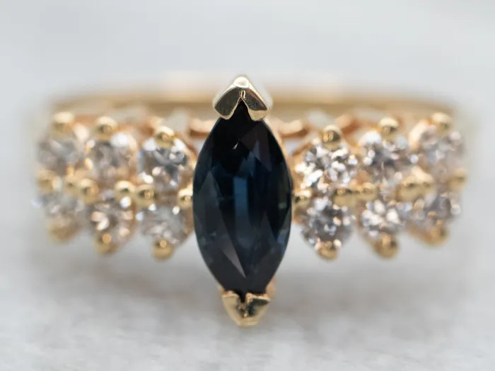 Market Square Jewelers Rings Yellow Gold Marquise Cut Sapphire Ring with Diamond Accents Market Square Jewelers Rings Yellow Gold Marquise Cut Sapphire Ring with Diamond Accents