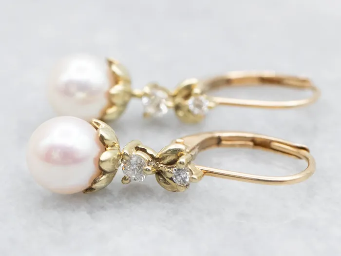Market Square Jewelers Saltwater Pearl Drop Earrings with Diamond Accents Earrings Market Square Jewelers Saltwater Pearl Drop Earrings with Diamond Accents Earrings
