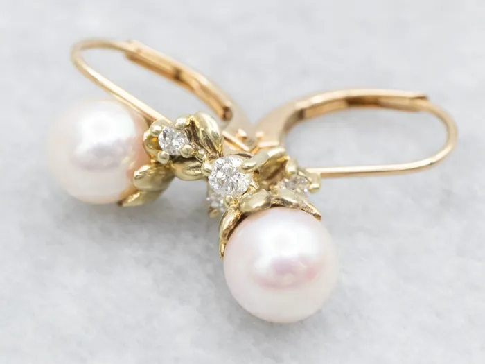 Market Square Jewelers Saltwater Pearl Drop Earrings with Diamond Accents Earrings Market Square Jewelers Saltwater Pearl Drop Earrings with Diamond Accents Earrings