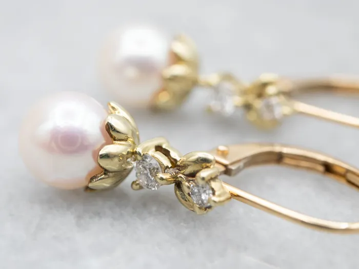 Market Square Jewelers Saltwater Pearl Drop Earrings with Diamond Accents Earrings Market Square Jewelers Saltwater Pearl Drop Earrings with Diamond Accents Earrings