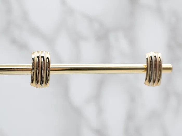 Market Square Jewelers Tricolor 18 Karat Gold Ribbed Stud Earrings Earrings Market Square Jewelers Tricolor 18 Karat Gold Ribbed Stud Earrings Earrings