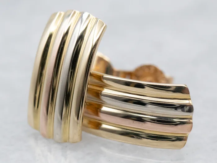 Market Square Jewelers Tricolor 18 Karat Gold Ribbed Stud Earrings Earrings Market Square Jewelers Tricolor 18 Karat Gold Ribbed Stud Earrings Earrings