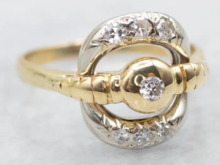 Market Square Jewelers Unique Italian Two Tone 18Karat Gold and Diamond Ring Rings