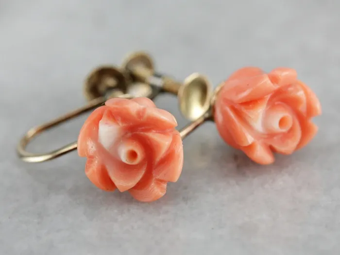 Market Square Jewelers Vintage Carved Coral Rose Earrings Earrings