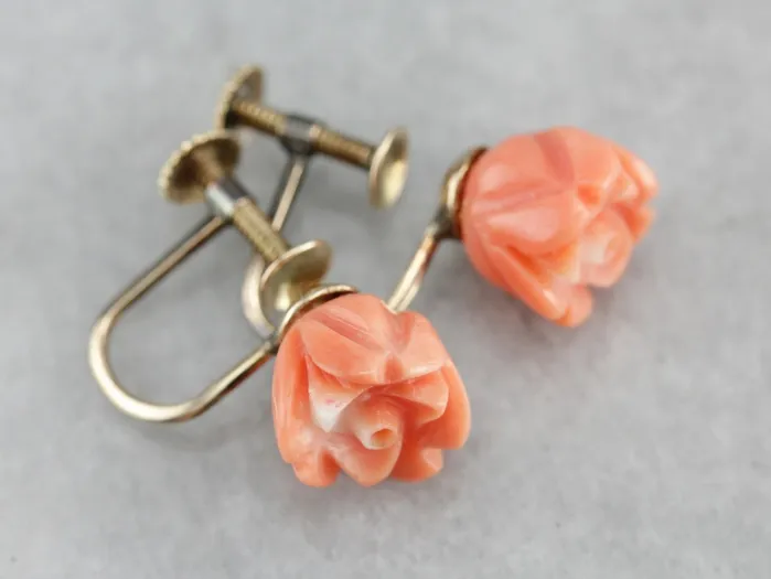 Market Square Jewelers Vintage Carved Coral Rose Earrings Earrings Market Square Jewelers Vintage Carved Coral Rose Earrings Earrings