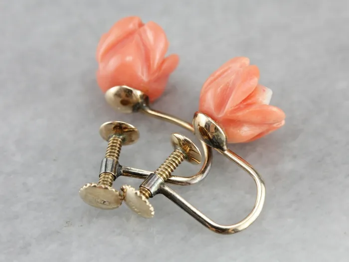 Market Square Jewelers Vintage Carved Coral Rose Earrings Earrings Market Square Jewelers Vintage Carved Coral Rose Earrings Earrings