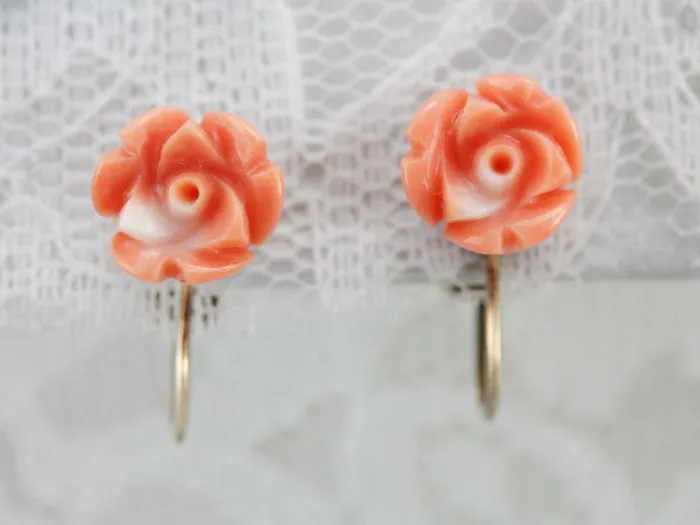Market Square Jewelers Vintage Carved Coral Rose Earrings Earrings Market Square Jewelers Vintage Carved Coral Rose Earrings Earrings