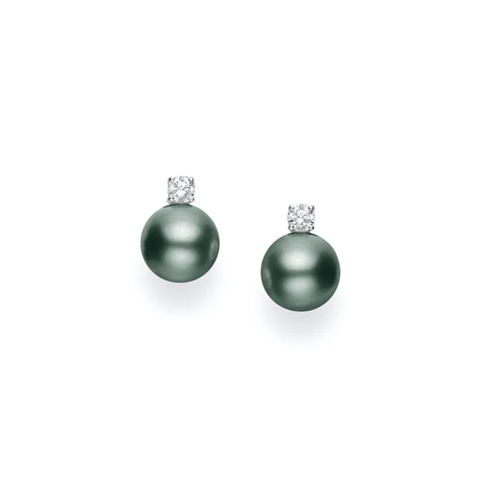 Mikimoto Black South Sea Pearl Diamond Earrings Mikimoto Earrings