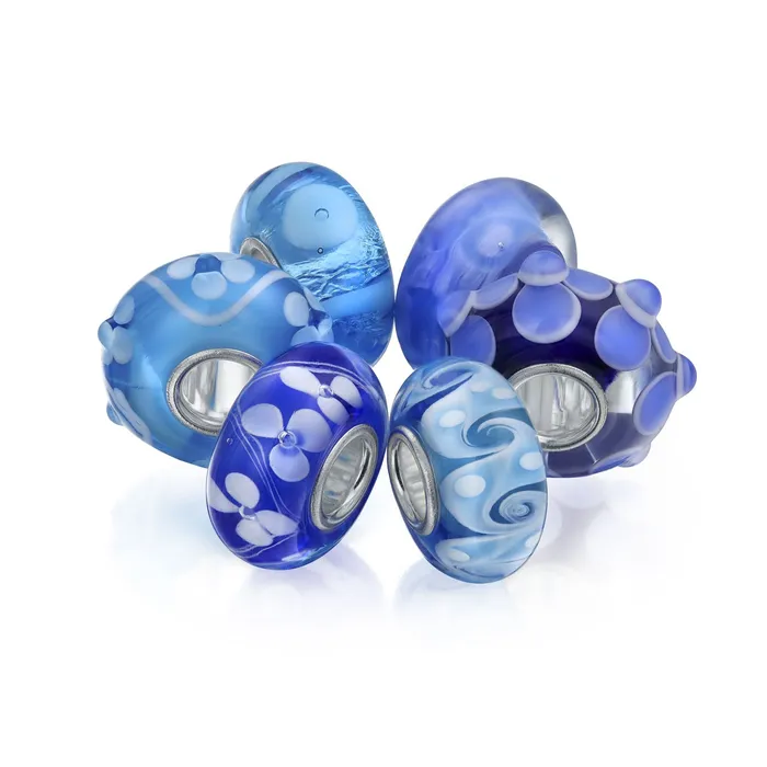 Mixed Set of 6 Sterling Silver Core Blue Murano Glass Charm Beads for Bracelet BlingJewelry Wholesale Bracelets Mixed Set of 6 Sterling Silver Core Blue Murano Glass Charm Beads for Bracelet BlingJewelry Wholesale Bracelets