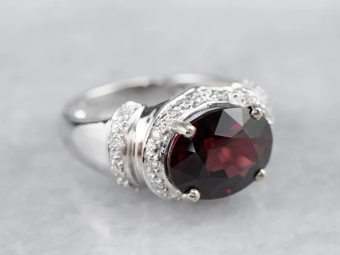 Modern Pyrope Garnet and Diamond Halo Ring Market Square Jewelers Rings Modern Pyrope Garnet and Diamond Halo Ring Market Square Jewelers Rings