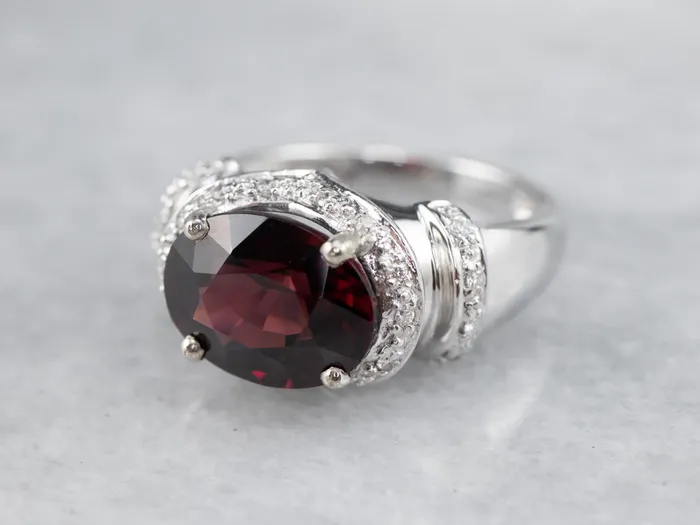 Modern Pyrope Garnet and Diamond Halo Ring Market Square Jewelers Rings Modern Pyrope Garnet and Diamond Halo Ring Market Square Jewelers Rings