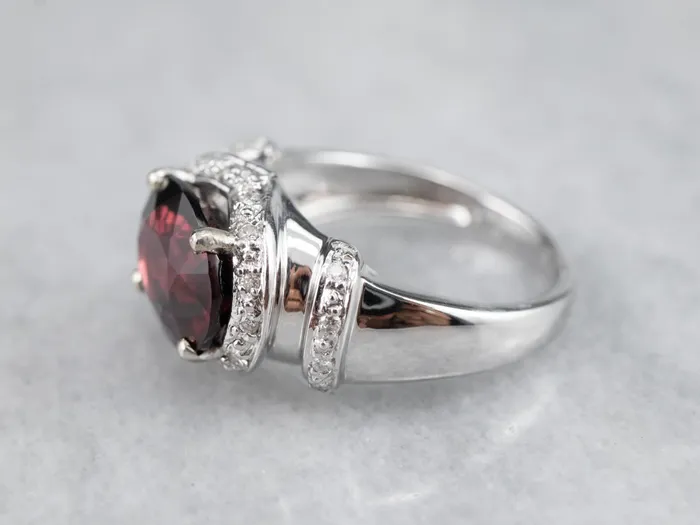 Modern Pyrope Garnet and Diamond Halo Ring Market Square Jewelers Rings Modern Pyrope Garnet and Diamond Halo Ring Market Square Jewelers Rings