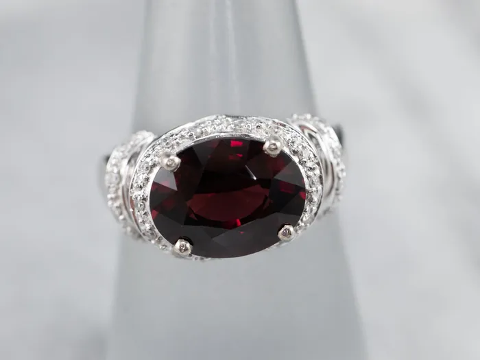 Modern Pyrope Garnet and Diamond Halo Ring Market Square Jewelers Rings Modern Pyrope Garnet and Diamond Halo Ring Market Square Jewelers Rings