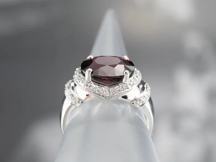 Modern Pyrope Garnet and Diamond Halo Ring Market Square Jewelers Rings Modern Pyrope Garnet and Diamond Halo Ring Market Square Jewelers Rings