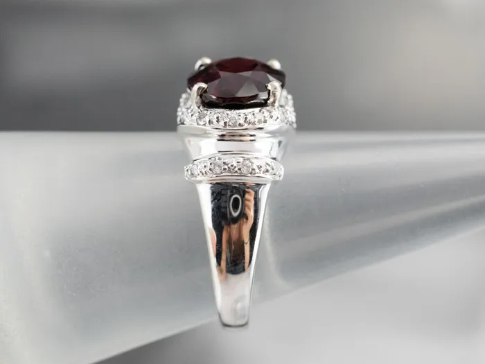 Modern Pyrope Garnet and Diamond Halo Ring Market Square Jewelers Rings Modern Pyrope Garnet and Diamond Halo Ring Market Square Jewelers Rings