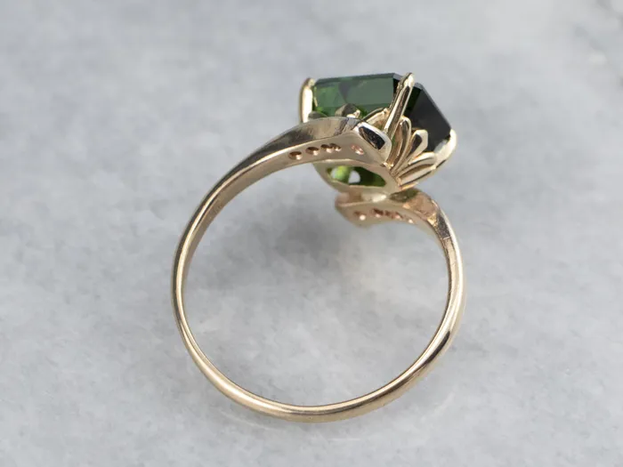 MSJ Office Rings Retro Green Tourmaline and Diamond Bypass Ring MSJ Office Rings Retro Green Tourmaline and Diamond Bypass Ring