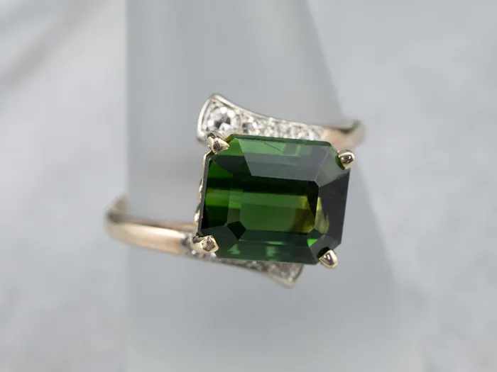 MSJ Office Rings Retro Green Tourmaline and Diamond Bypass Ring MSJ Office Rings Retro Green Tourmaline and Diamond Bypass Ring