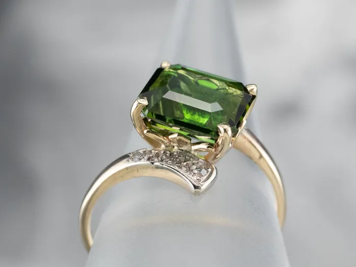 MSJ Office Rings Retro Green Tourmaline and Diamond Bypass Ring MSJ Office Rings Retro Green Tourmaline and Diamond Bypass Ring
