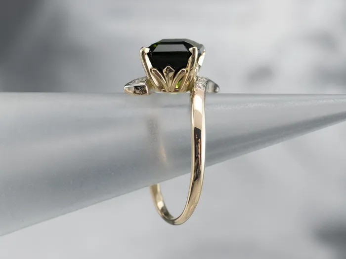 MSJ Office Rings Retro Green Tourmaline and Diamond Bypass Ring MSJ Office Rings Retro Green Tourmaline and Diamond Bypass Ring