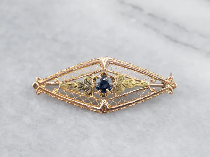 MSJ Office Rings Two Tone Gold Art Nouveau Era Sapphire Pin MSJ Office Rings Two Tone Gold Art Nouveau Era Sapphire Pin