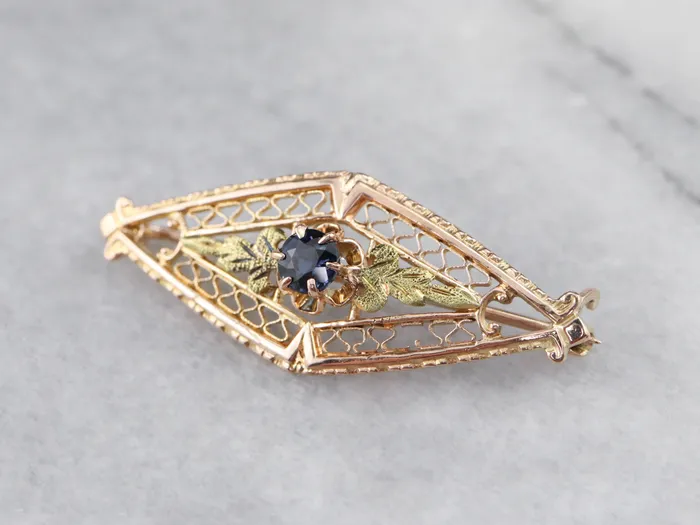 MSJ Office Rings Two Tone Gold Art Nouveau Era Sapphire Pin MSJ Office Rings Two Tone Gold Art Nouveau Era Sapphire Pin